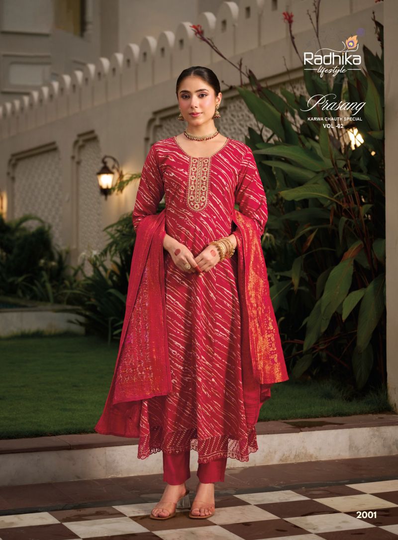 Radhika Prasang Vol 2 Rayon Embroidered Karwa Chouth Special Kurti With Bottom Dupatta — Wholesale Kurtis, Radhika Lifestyle wholesale from Surat — Photo 3
