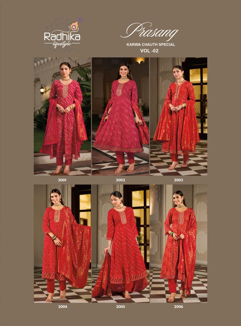 Radhika Prasang Vol 2 Rayon Embroidered Karwa Chouth Special Kurti With Bottom Dupatta — Wholesale Kurtis, Radhika Lifestyle wholesale from Surat — Photo 8