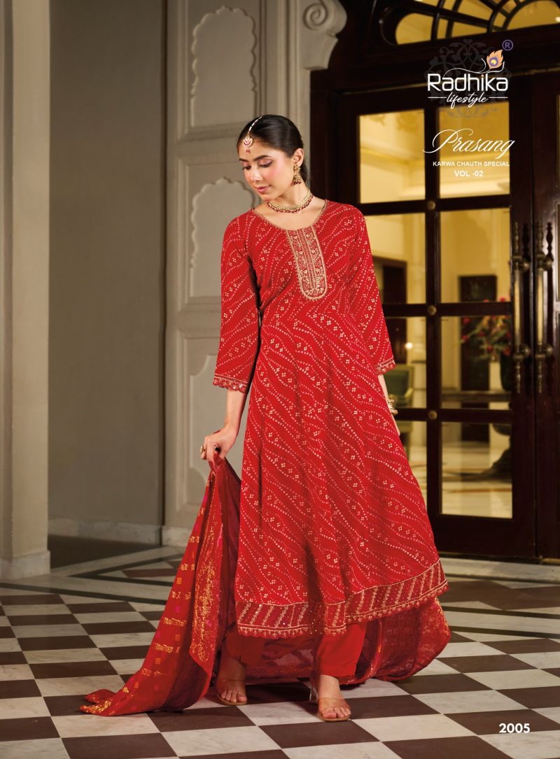 Radhika Prasang Vol 2 Rayon Embroidered Karwa Chouth Special Kurti With Bottom Dupatta — Wholesale Kurtis, Radhika Lifestyle wholesale from Surat — Photo 7