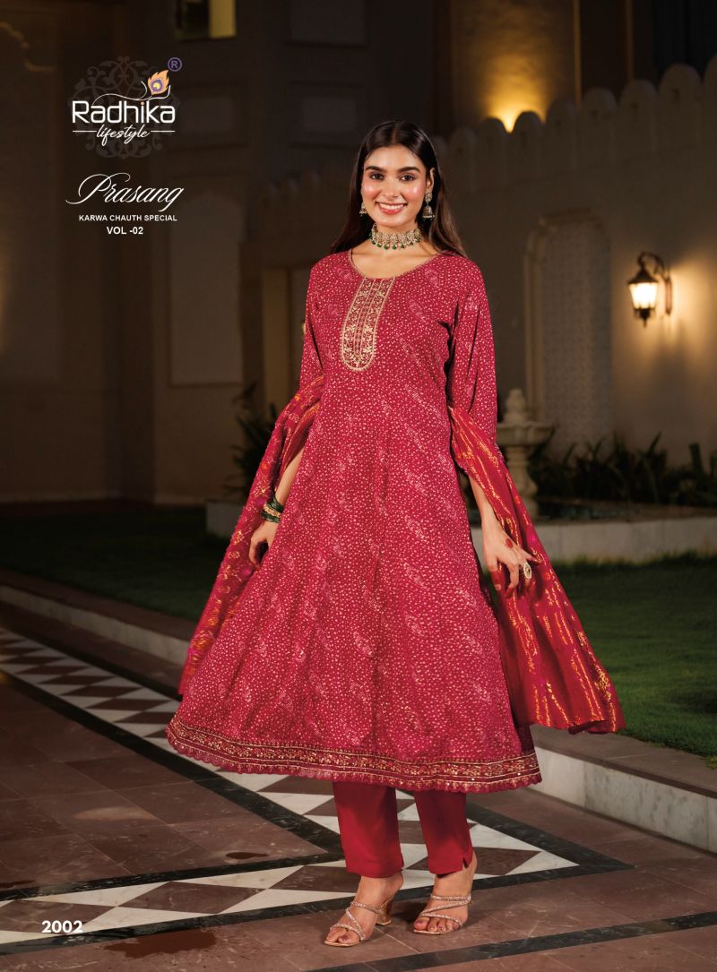 Radhika Prasang Vol 2 Rayon Embroidered Karwa Chouth Special Kurti With Bottom Dupatta — Wholesale Kurtis, Radhika Lifestyle wholesale from Surat — Photo 5