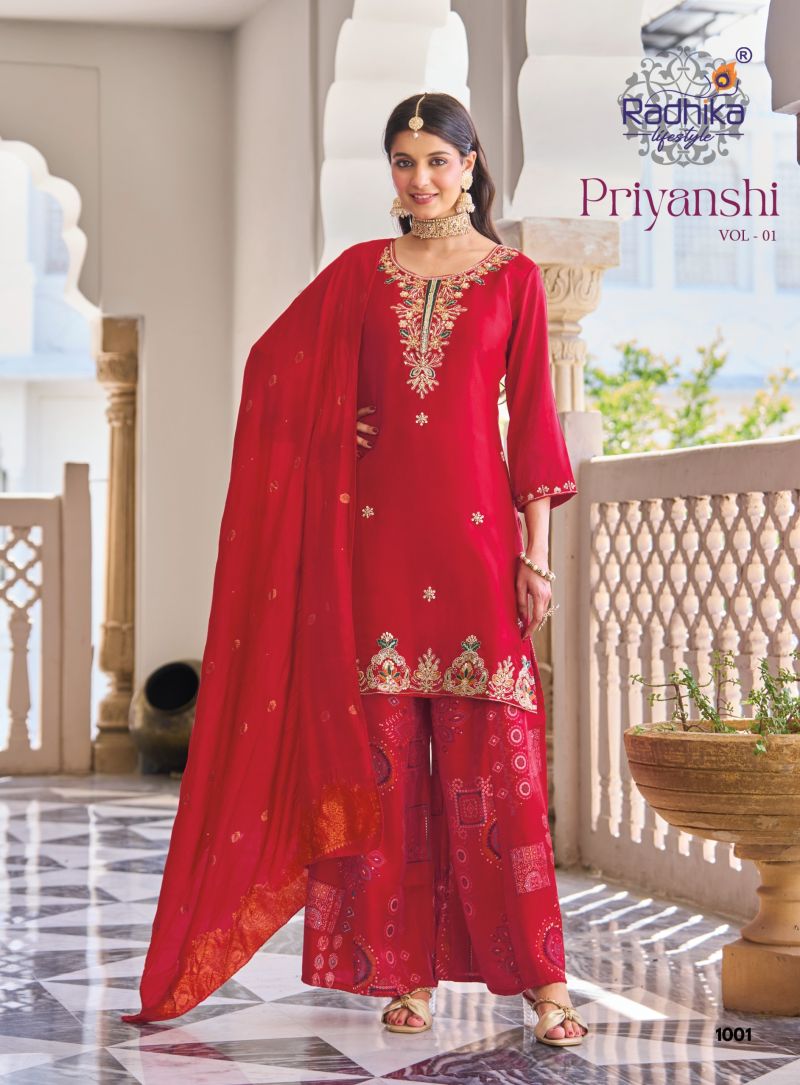 Radhika Priyanshi Vol 1 Roman Glass Beats Work Kurti With Bottom Dupatta Catalog — Wholesale Kurtis, Radhika Lifestyle wholesale from Surat — Photo 6
