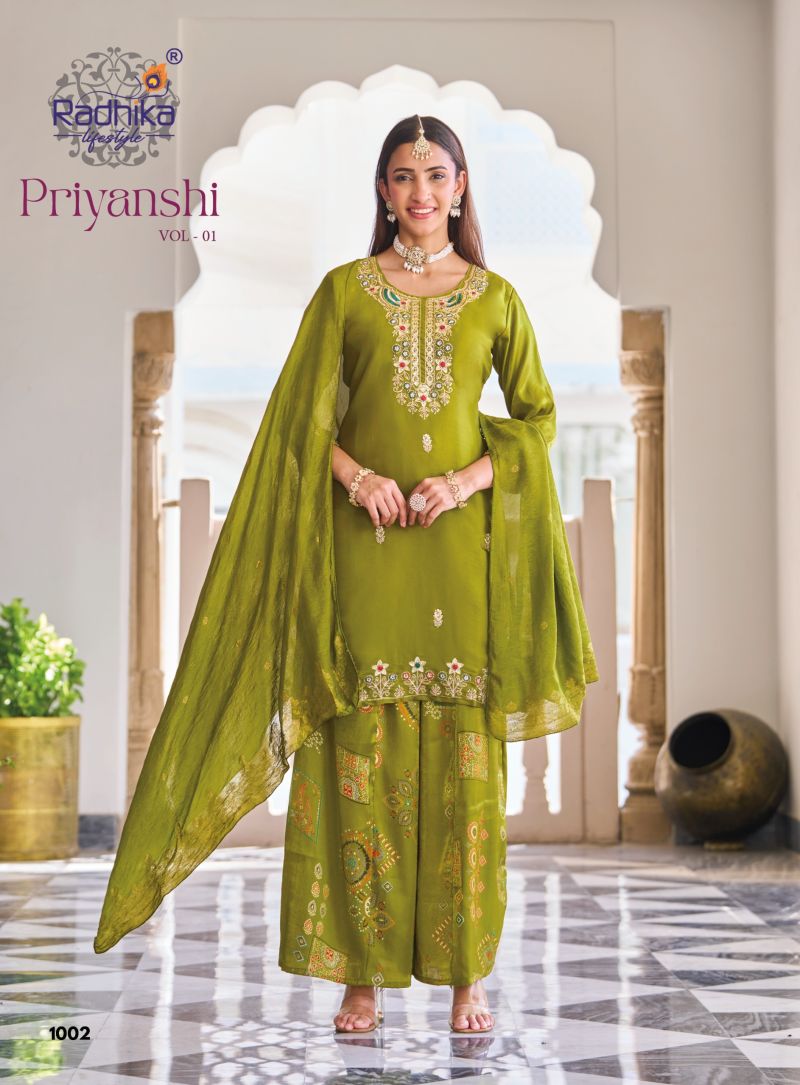 Radhika Priyanshi Vol 1 Roman Glass Beats Work Kurti With Bottom Dupatta Catalog — Wholesale Kurtis, Radhika Lifestyle wholesale from Surat — Photo 4
