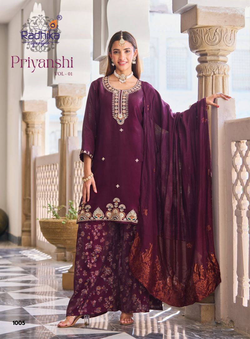 Radhika Priyanshi Vol 1 Roman Glass Beats Work Kurti With Bottom Dupatta Catalog — Wholesale Kurtis, Radhika Lifestyle wholesale from Surat — Photo 3