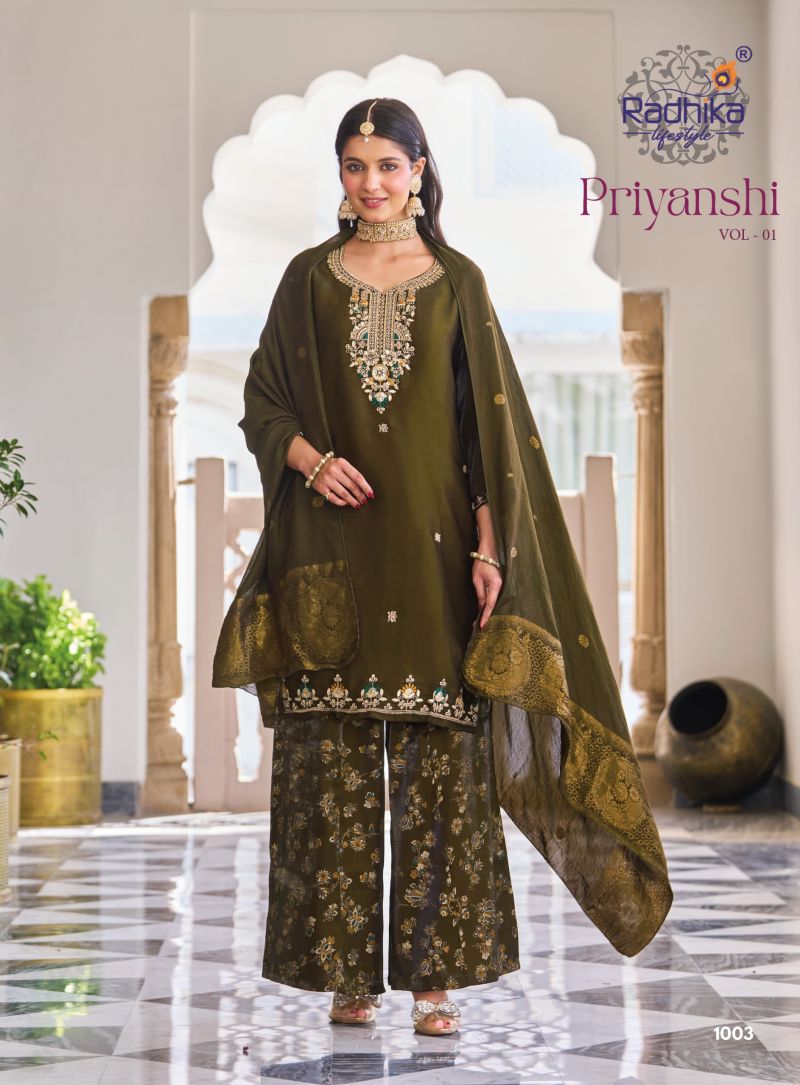 Radhika Priyanshi Vol 1 Roman Glass Beats Work Kurti With Bottom Dupatta Catalog — Wholesale Kurtis, Radhika Lifestyle wholesale from Surat — Photo 2