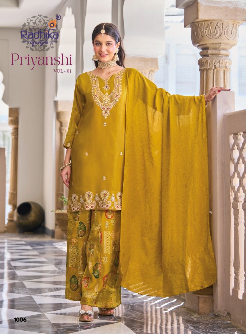 Radhika Priyanshi Vol 1 Roman Glass Beats Work Kurti With Bottom Dupatta Catalog — Wholesale Kurtis, Radhika Lifestyle wholesale from Surat — Photo 7