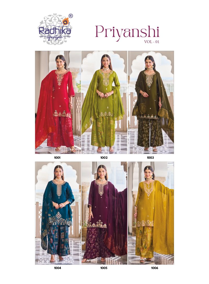 Radhika Priyanshi Vol 1 Roman Glass Beats Work Kurti With Bottom Dupatta Catalog — Wholesale Kurtis, Radhika Lifestyle wholesale from Surat — Photo 8