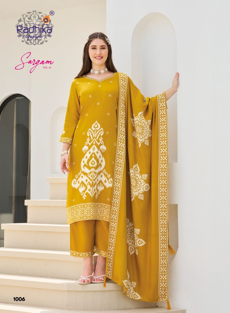 Radhika Sargam Vol 1 Gaji Silk Hand Work Kurti With Bottom Dupatta Catalog — Wholesale Kurtis, Radhika Lifestyle wholesale from Surat — Photo 4