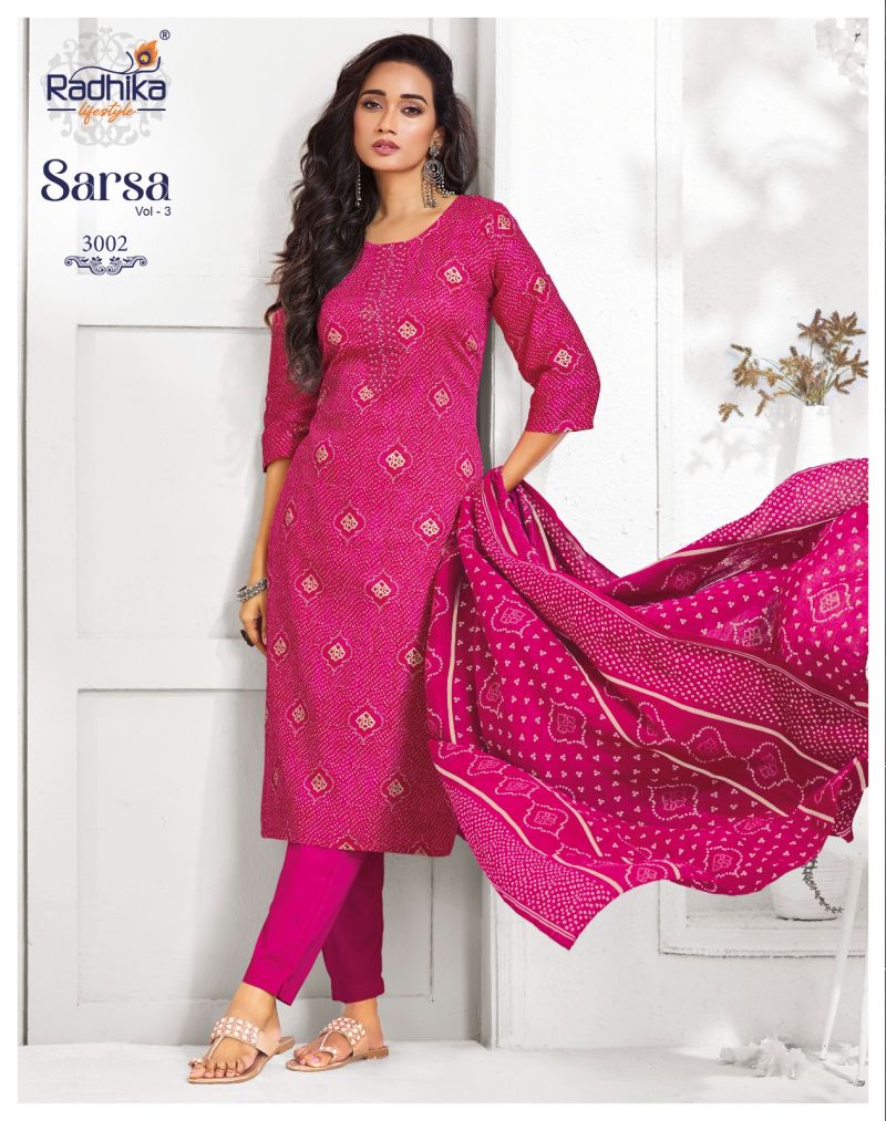 Radhika Sarsa Vol 3 Jam Satin Discharge Foil Print Kurti With Bottom Dupatta Catalog — Wholesale Kurtis, Radhika Lifestyle wholesale from Surat — Photo 2