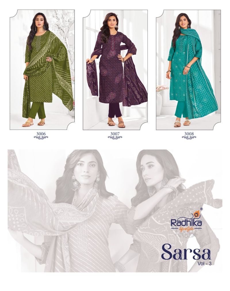 Radhika Sarsa Vol 3 Jam Satin Discharge Foil Print Kurti With Bottom Dupatta Catalog — Wholesale Kurtis, Radhika Lifestyle wholesale from Surat — Photo 11