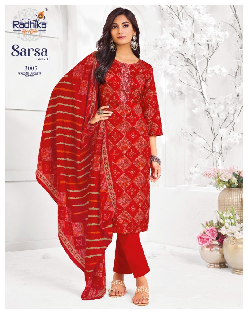 Radhika Sarsa Vol 3 Jam Satin Discharge Foil Print Kurti With Bottom Dupatta Catalog