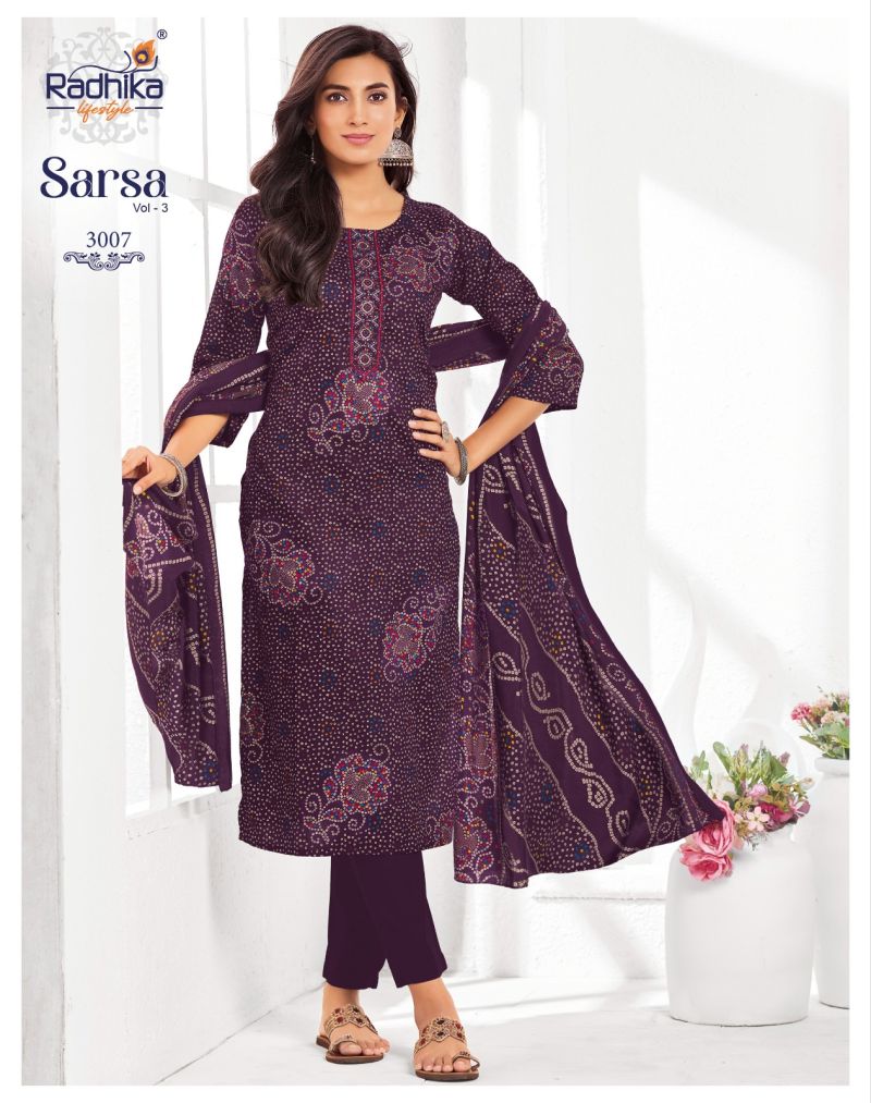 Radhika Sarsa Vol 3 Jam Satin Discharge Foil Print Kurti With Bottom Dupatta Catalog — Wholesale Kurtis, Radhika Lifestyle wholesale from Surat — Photo 8
