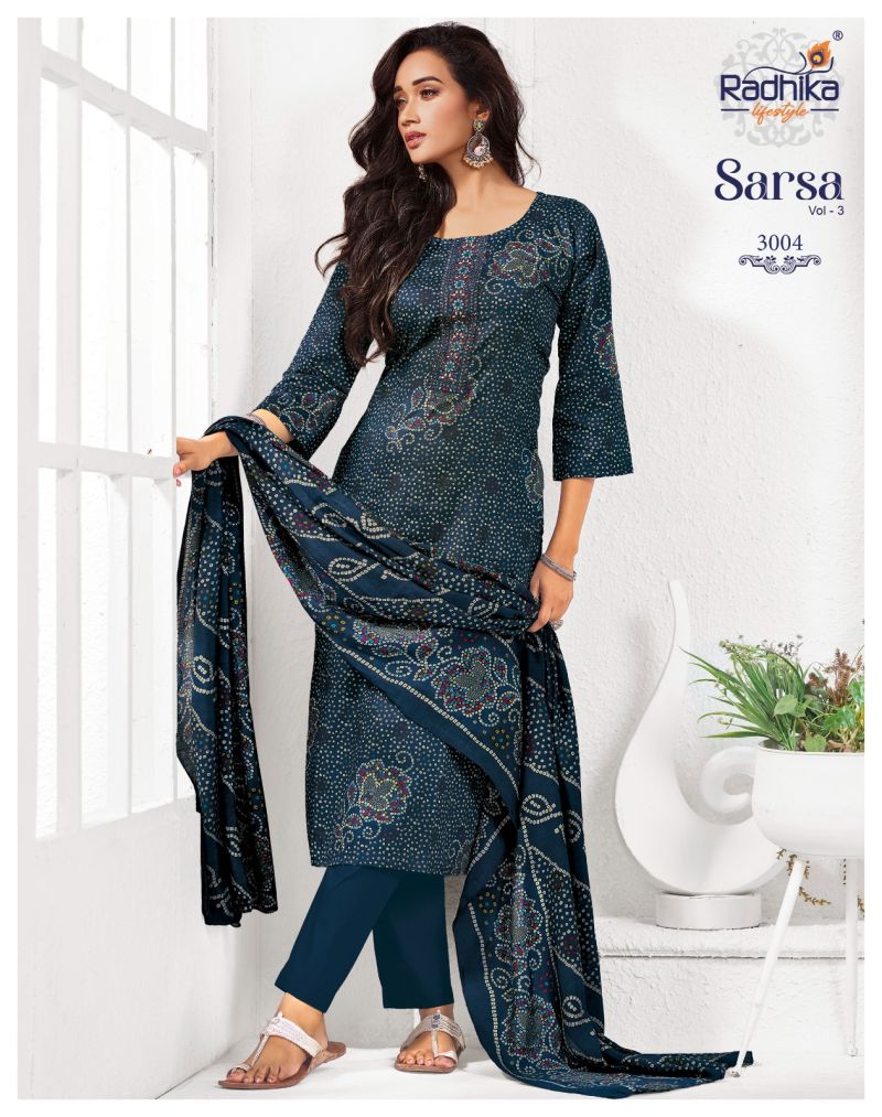 Radhika Sarsa Vol 3 Jam Satin Discharge Foil Print Kurti With Bottom Dupatta Catalog — Wholesale Kurtis, Radhika Lifestyle wholesale from Surat — Photo 6