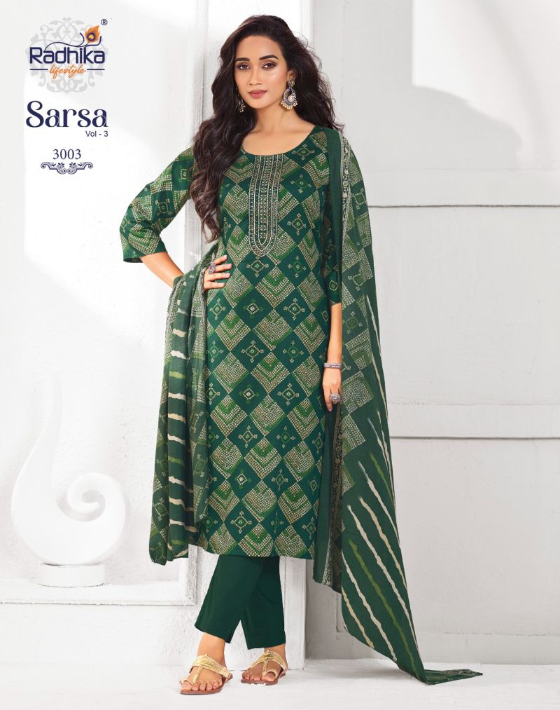 Radhika Sarsa Vol 3 Jam Satin Discharge Foil Print Kurti With Bottom Dupatta Catalog — Wholesale Kurtis, Radhika Lifestyle wholesale from Surat — Photo 5