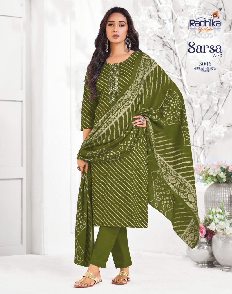 Radhika Sarsa Vol 3 Jam Satin Discharge Foil Print Kurti With Bottom Dupatta Catalog — Wholesale Kurtis, Radhika Lifestyle wholesale from Surat — Photo 4