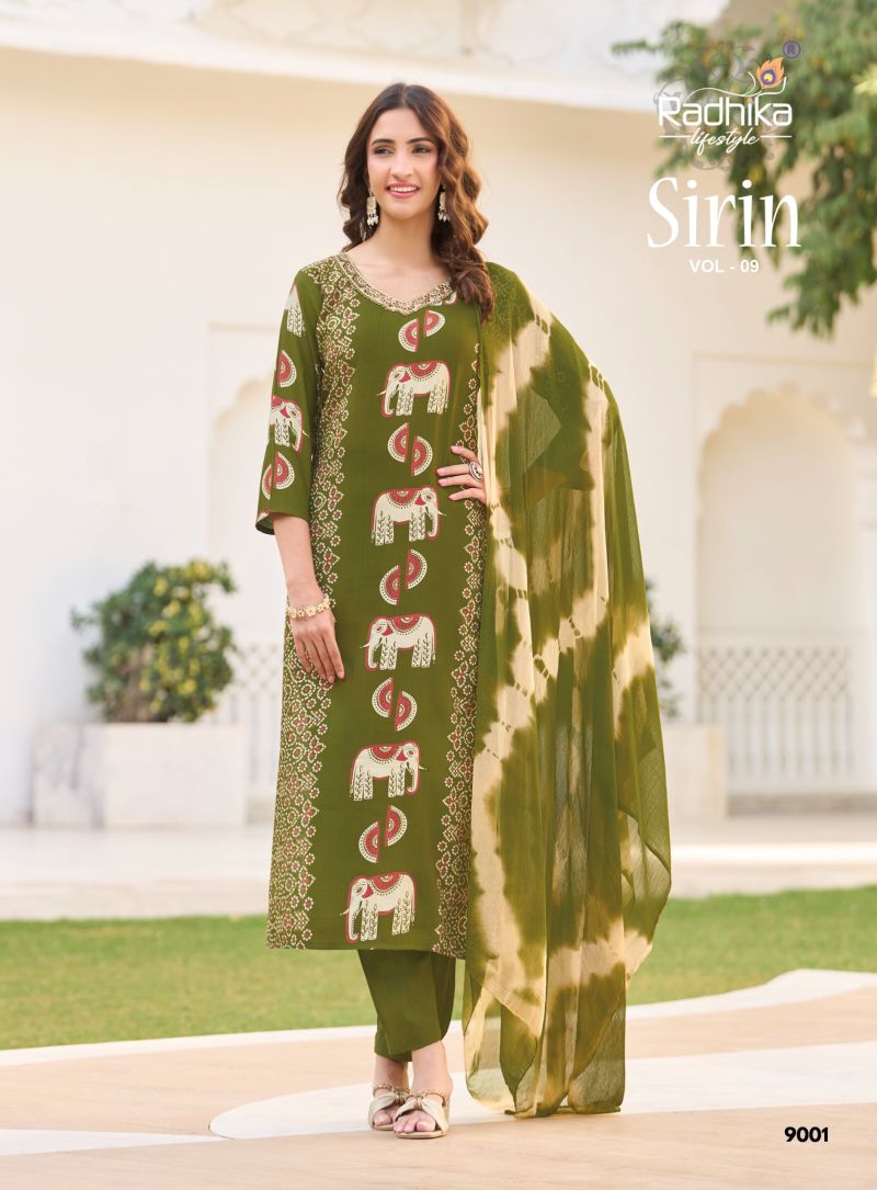 Radhika Sirin Vol 9 Vertican Foil Print Embroidered Kurti With Bottom Dupatta Catalog — Wholesale Kurtis, Radhika Lifestyle wholesale from Surat — Photo 4