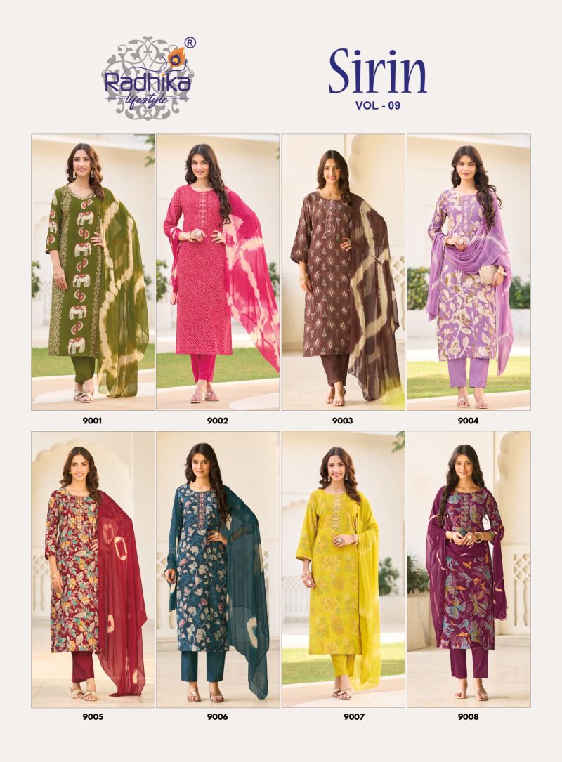 Radhika Sirin Vol 9 Vertican Foil Print Embroidered Kurti With Bottom Dupatta Catalog — Wholesale Kurtis, Radhika Lifestyle wholesale from Surat — Photo 11