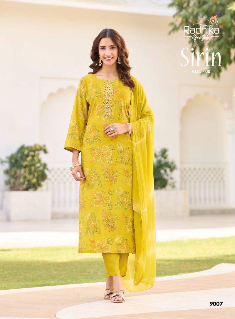 Radhika Sirin Vol 9 Vertican Foil Print Embroidered Kurti With Bottom Dupatta Catalog — Wholesale Kurtis, Radhika Lifestyle wholesale from Surat — Photo 3