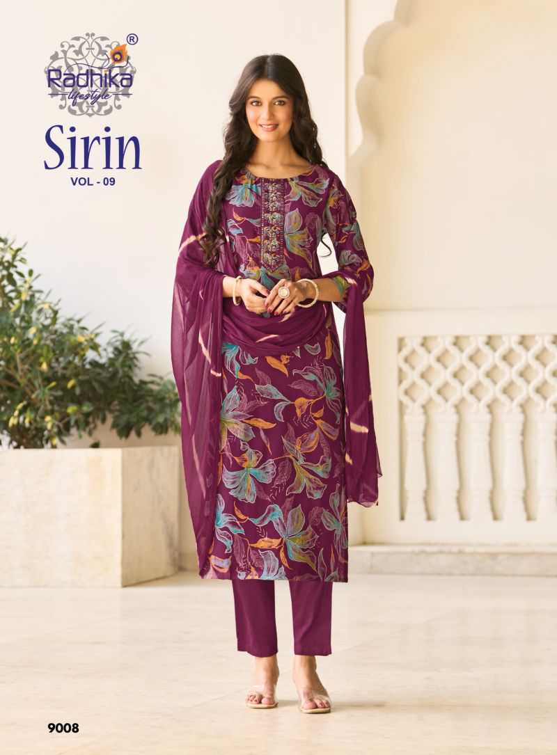 Radhika Sirin Vol 9 Vertican Foil Print Embroidered Kurti With Bottom Dupatta Catalog — Wholesale Kurtis, Radhika Lifestyle wholesale from Surat — Photo 2