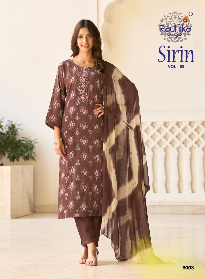 Radhika Sirin Vol 9 Vertican Foil Print Embroidered Kurti With Bottom Dupatta Catalog — Wholesale Kurtis, Radhika Lifestyle wholesale from Surat — Photo 10