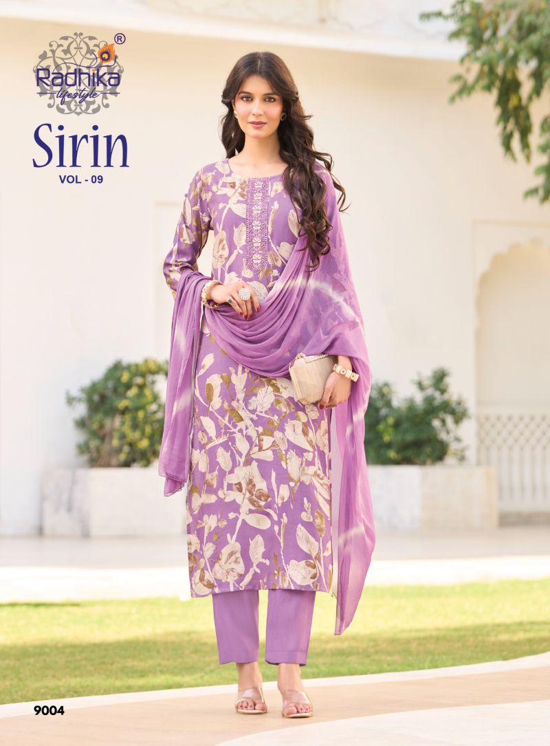 Radhika Sirin Vol 9 Vertican Foil Print Embroidered Kurti With Bottom Dupatta Catalog — Wholesale Kurtis, Radhika Lifestyle wholesale from Surat — Photo 9