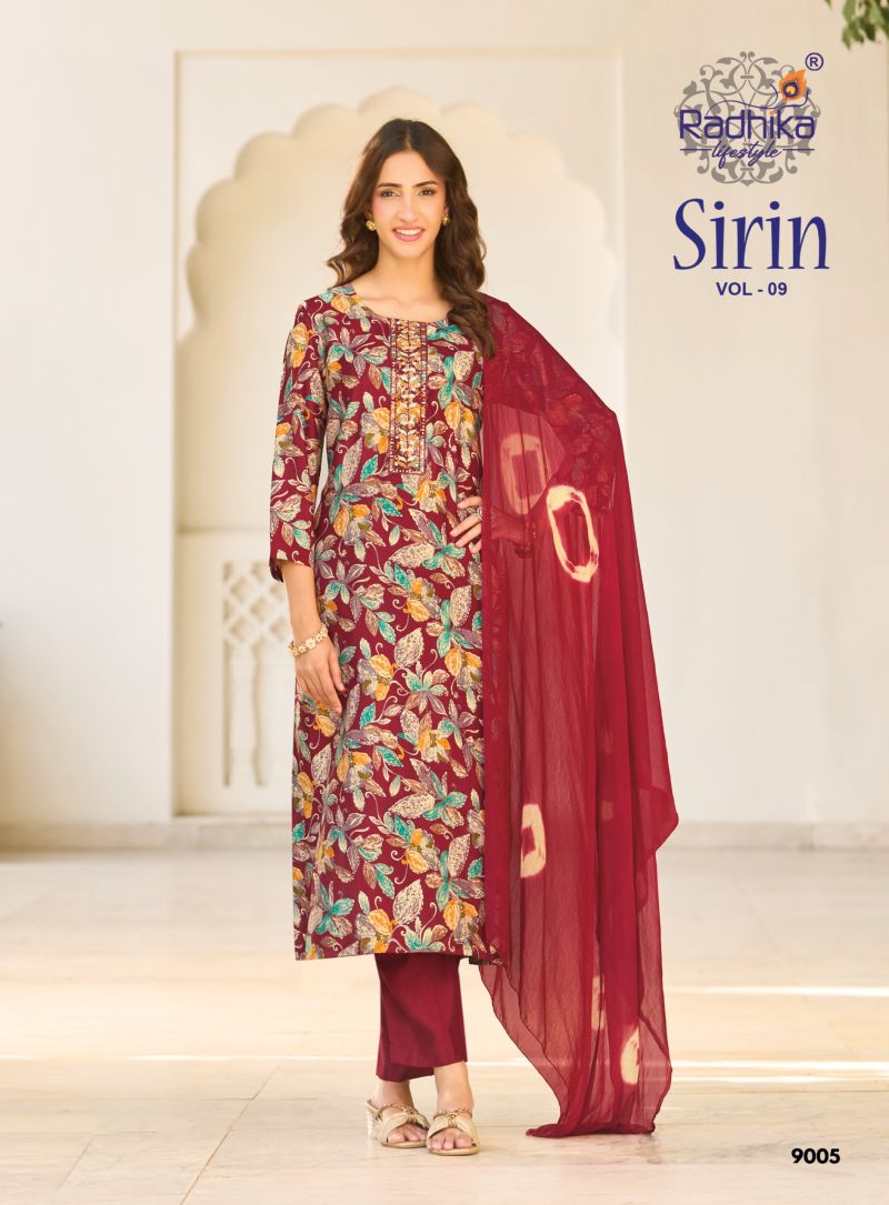 Radhika Sirin Vol 9 Vertican Foil Print Embroidered Kurti With Bottom Dupatta Catalog — Wholesale Kurtis, Radhika Lifestyle wholesale from Surat — Photo 8