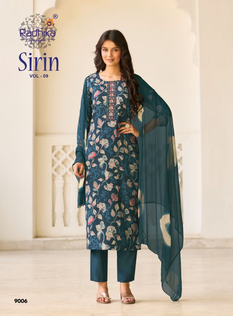 Radhika Sirin Vol 9 Vertican Foil Print Embroidered Kurti With Bottom Dupatta Catalog — Wholesale Kurtis, Radhika Lifestyle wholesale from Surat — Photo 7