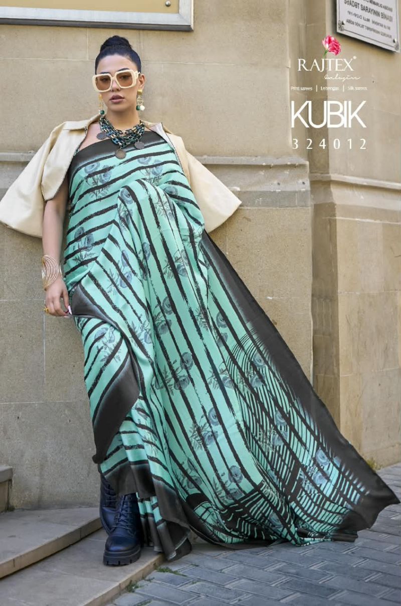 Rajtex Kubik Nx Wholesale Satin Crepe Printed Fancy Saree Catalog — Wholesale Sarees, rajtex wholesale from Surat — Photo 3