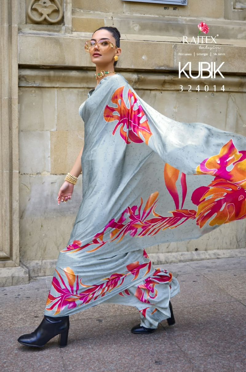 Rajtex Kubik Nx Wholesale Satin Crepe Printed Fancy Saree Catalog — Wholesale Sarees, rajtex wholesale from Surat — Photo 2
