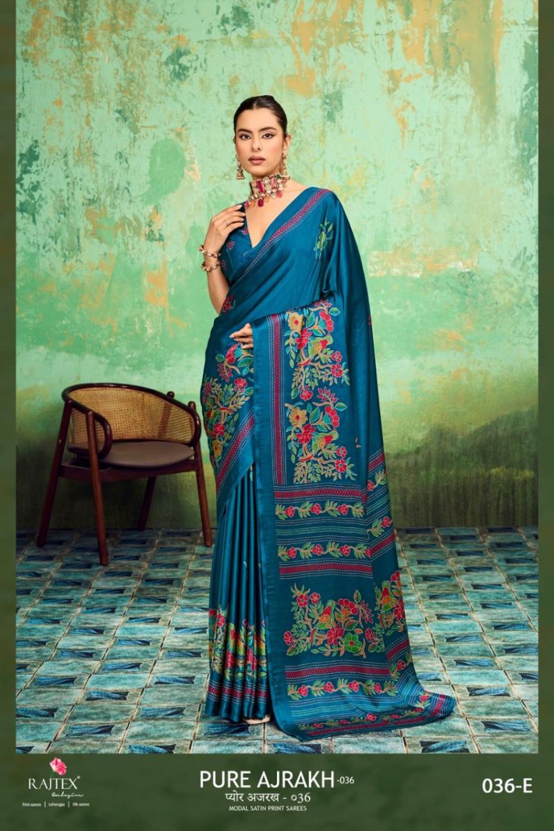 Rajtex Pure Ajrakh 036 Modal Satin Ajrakh Printed Saree Catalog — Wholesale Sarees, rajtex wholesale from Surat — Photo 4