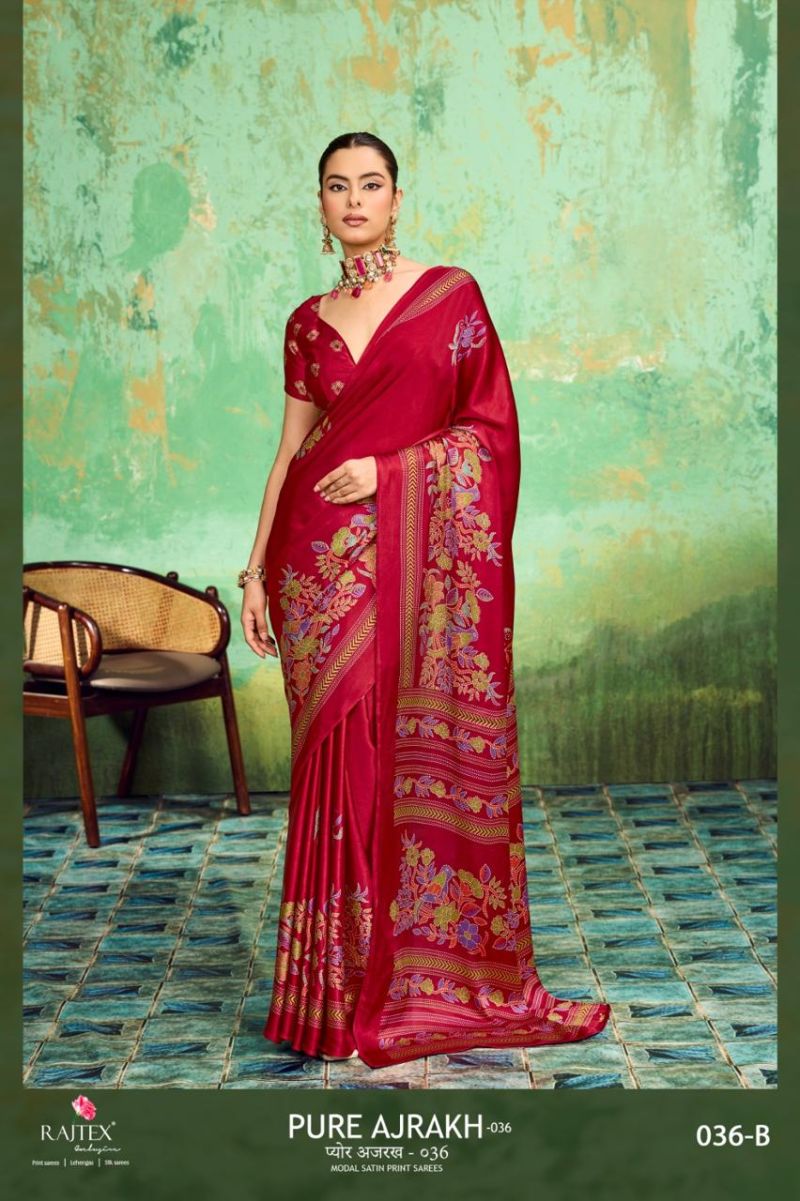 Rajtex Pure Ajrakh 036 Modal Satin Ajrakh Printed Saree Catalog — Wholesale Sarees, rajtex wholesale from Surat — Photo 5