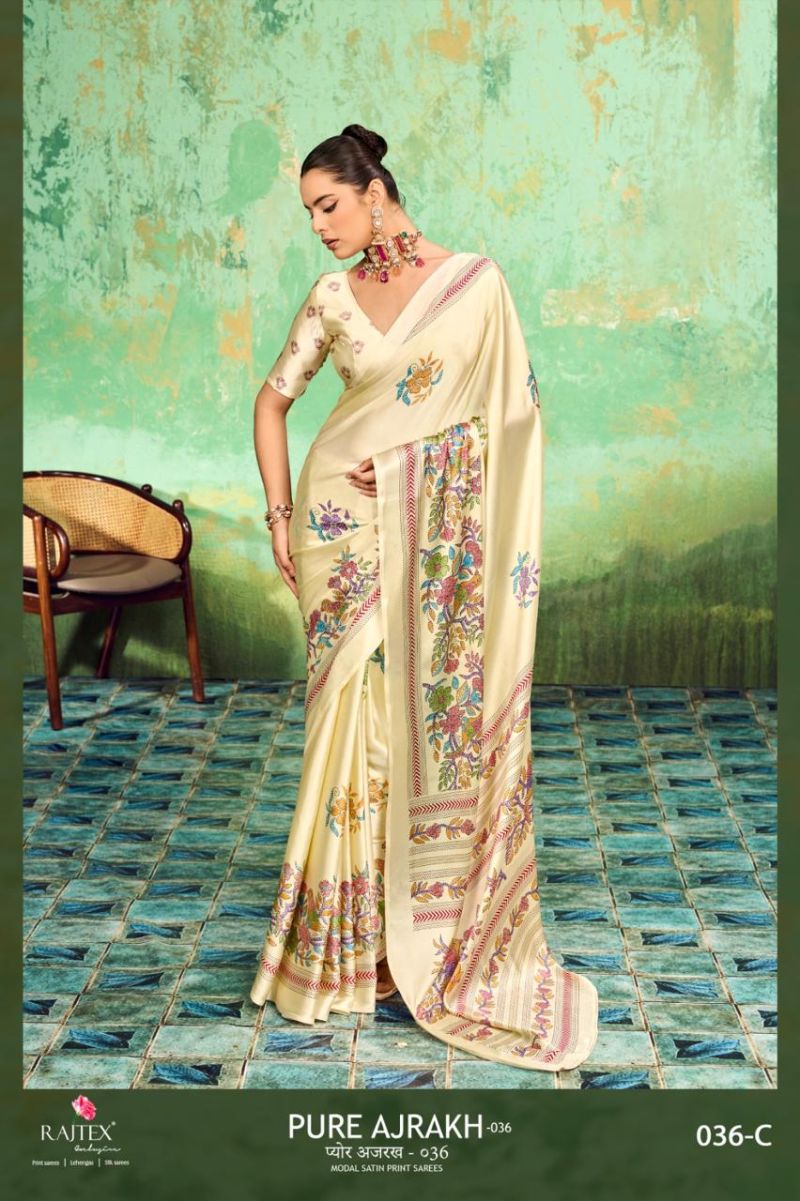 Rajtex Pure Ajrakh 036 Modal Satin Ajrakh Printed Saree Catalog — Wholesale Sarees, rajtex wholesale from Surat — Photo 2