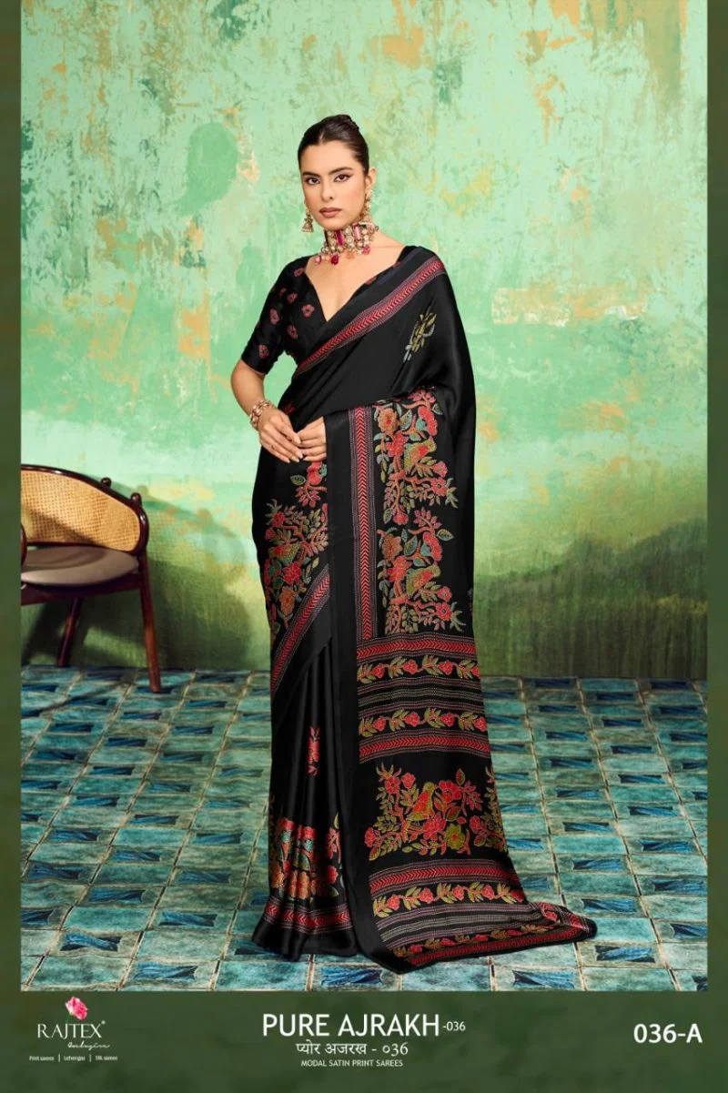 Rajtex Pure Ajrakh 036 Modal Satin Ajrakh Printed Saree Catalog — Wholesale Sarees, rajtex wholesale from Surat — Photo 7