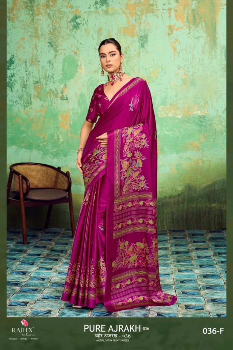 Rajtex Pure Ajrakh 036 Modal Satin Ajrakh Printed Saree Catalog