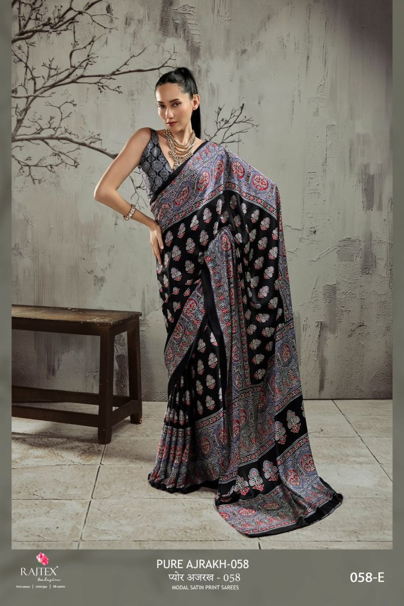 Rajtex Pure Ajrakh 058 Modal Satin Ajrakh Printed Saree Catalog — Latest Saree, rajtex wholesale from Surat — view 3