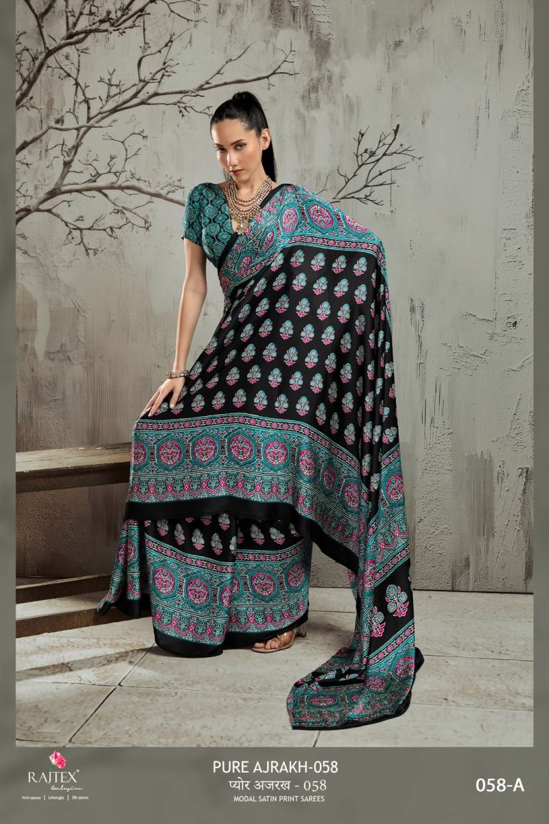 Rajtex Pure Ajrakh 058 Modal Satin Ajrakh Printed Saree Catalog — Latest Saree, rajtex wholesale from Surat — view 2