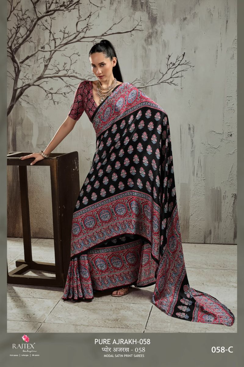 Rajtex Pure Ajrakh 058 Modal Satin Ajrakh Printed Saree Catalog