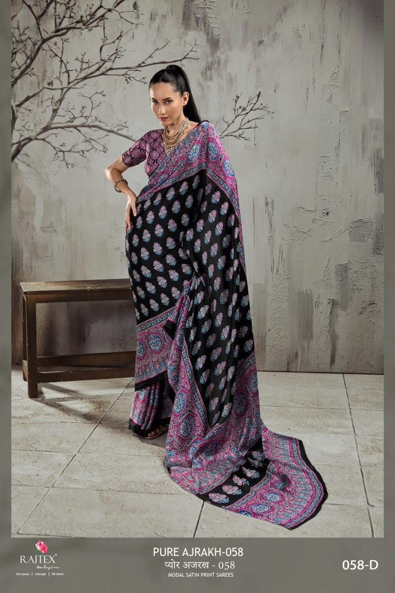 Rajtex Pure Ajrakh 058 Modal Satin Ajrakh Printed Saree Catalog — Latest Saree, rajtex wholesale from Surat — view 6