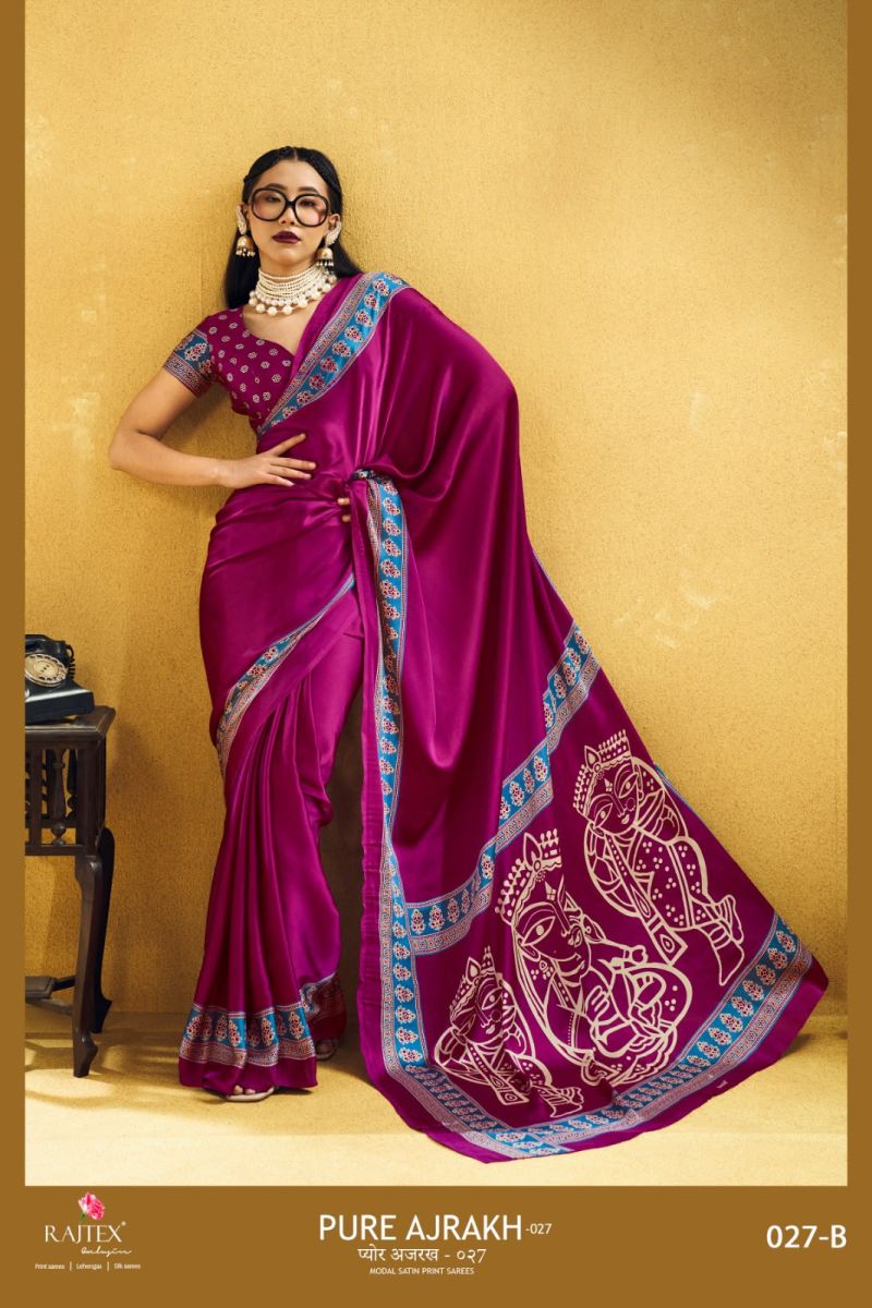 Rajtex Pure Ajrakh 27 Modal Satin Ajrakh Printed Saree Collection — Wholesale Sarees, rajtex wholesale from Surat — Photo 3