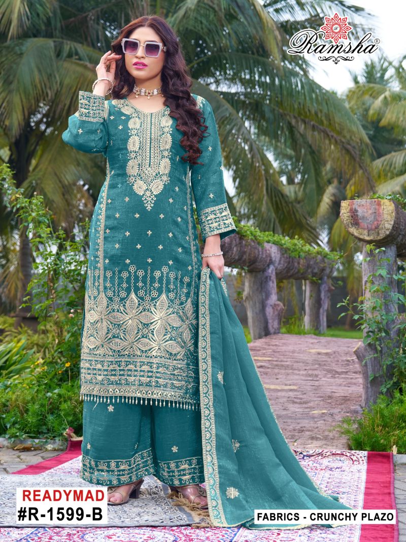 Ramsha R 1599 A To D Crunchy Embroidered Designer Salwar Kameez Catalog — Wholesale Salwar Suits, Ramsha wholesale from Surat — Photo 4