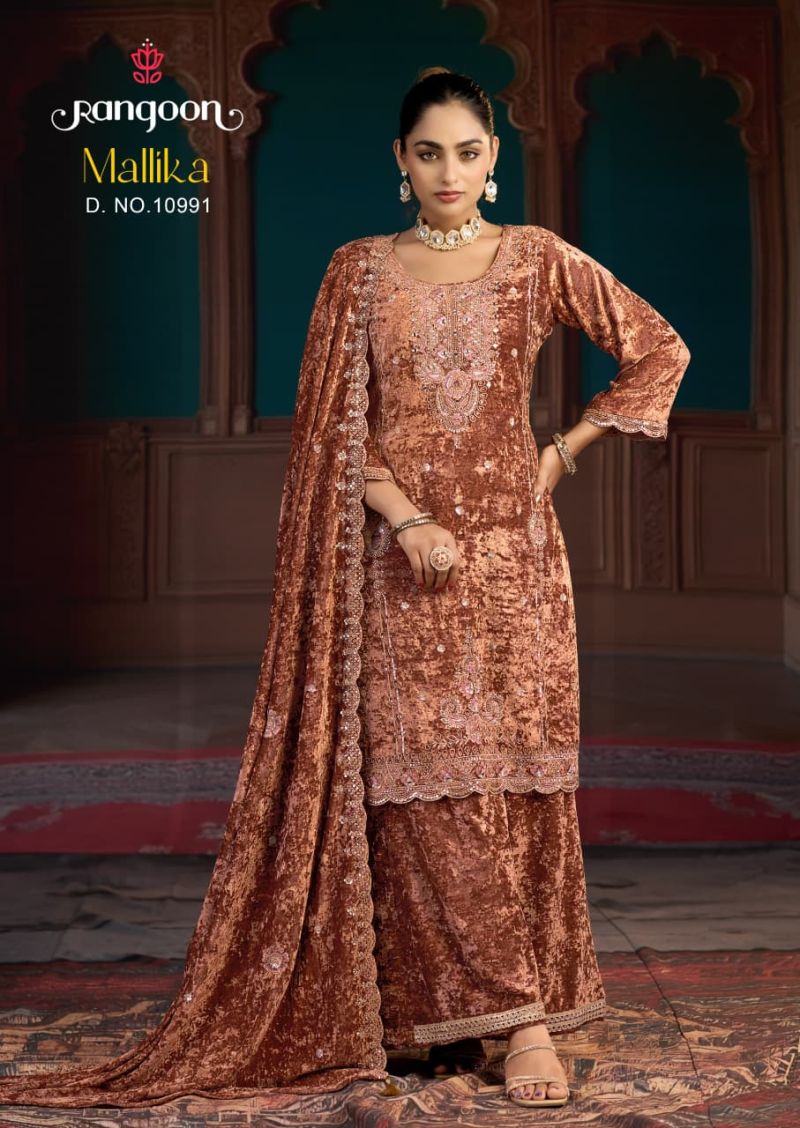 Rangoon Mallika Readymade Makhmal Velvet Beads Work Designer Salwar Kameez Collection