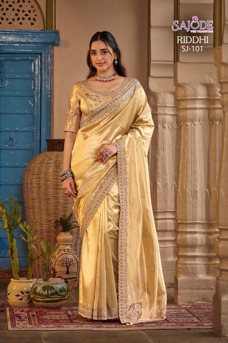 Sajode Riddhi Wholesale Soft Tissue Zari Work Designer Saree Collection — Wholesale Sarees, Vardan Ethnic wholesale from Surat — Photo 11