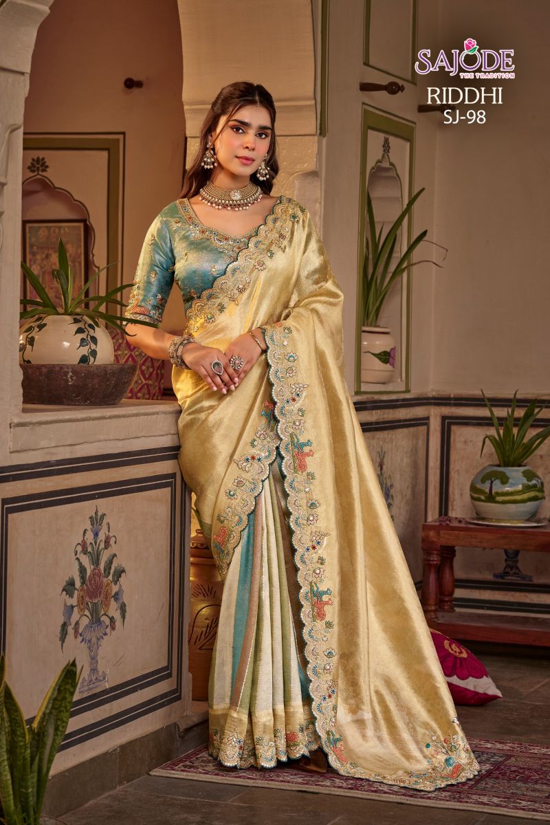 Sajode Riddhi Wholesale Soft Tissue Zari Work Designer Saree Collection — Wholesale Sarees, Vardan Ethnic wholesale from Surat — Photo 8