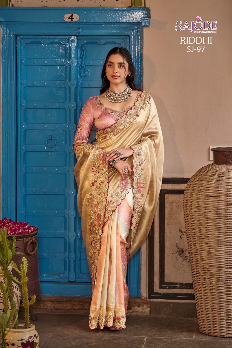 Sajode Riddhi Wholesale Soft Tissue Zari Work Designer Saree Collection — Wholesale Sarees, Vardan Ethnic wholesale from Surat — Photo 7