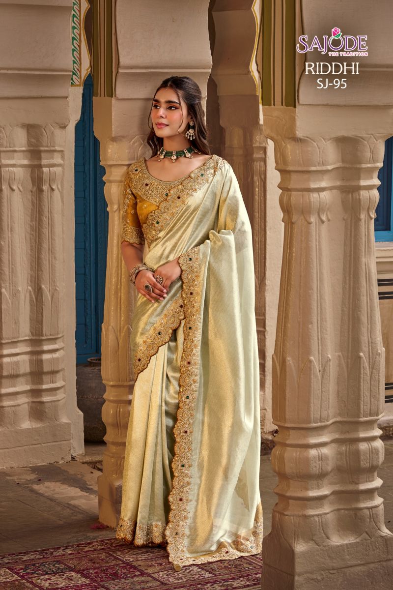 Sajode Riddhi Wholesale Soft Tissue Zari Work Designer Saree Collection — Wholesale Sarees, Vardan Ethnic wholesale from Surat — Photo 5