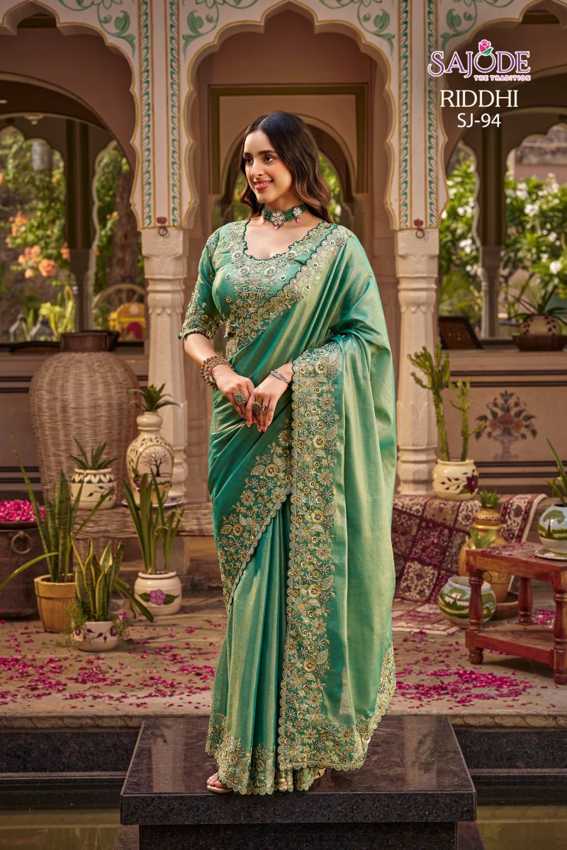 Sajode Riddhi Wholesale Soft Tissue Zari Work Designer Saree Collection — Wholesale Sarees, Vardan Ethnic wholesale from Surat — Photo 4