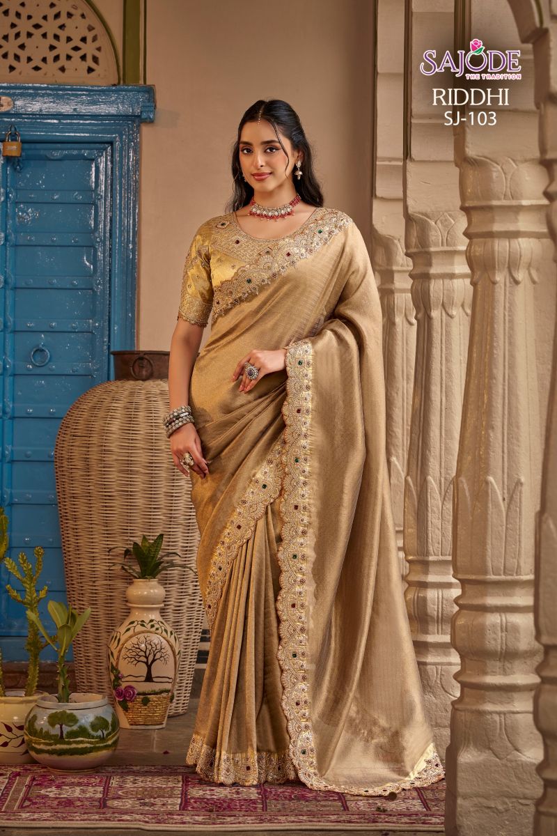 Sajode Riddhi Wholesale Soft Tissue Zari Work Designer Saree Collection — Wholesale Sarees, Vardan Ethnic wholesale from Surat — Photo 13