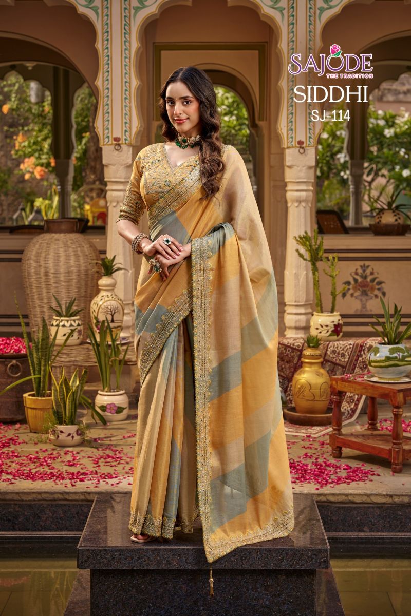 Sajode Siddhi Soft Tissue Zari Work Designer Saree with Stitched Blouse — Wholesale Sarees, sajode wholesale from Surat — Photo 10
