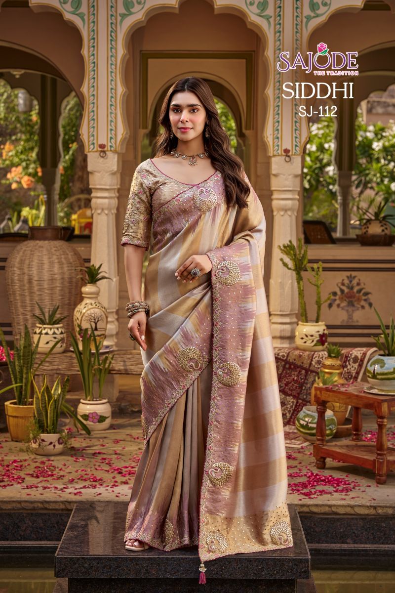 Sajode Siddhi Soft Tissue Zari Work Designer Saree with Stitched Blouse — Wholesale Sarees, sajode wholesale from Surat — Photo 8