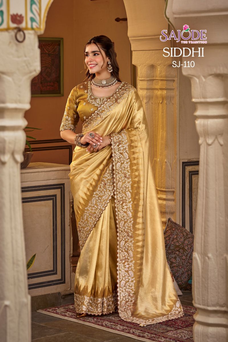 Sajode Siddhi Soft Tissue Zari Work Designer Saree with Stitched Blouse — Wholesale Sarees, sajode wholesale from Surat — Photo 6