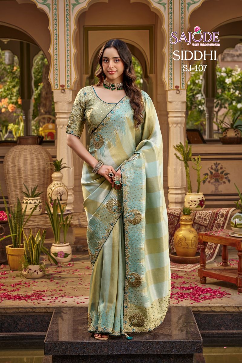 Sajode Siddhi Soft Tissue Zari Work Designer Saree with Stitched Blouse — Wholesale Sarees, sajode wholesale from Surat — Photo 3
